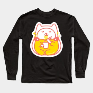 Red and Yellow Ramen Cat Long Sleeve T-Shirt